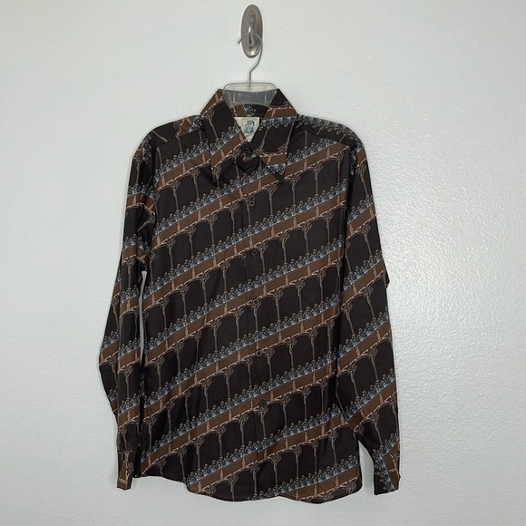 Kennington LTD California Vintage 70's Brown Long Sleeve Shirt Disco Medium - Picture 1 of 5